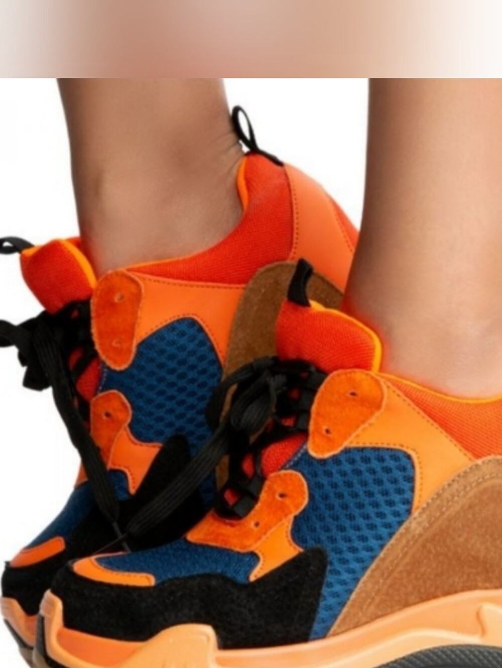 Anthony Wang Blueberry-06 Chunky Platform Orange/Blue Wedge Sneakers